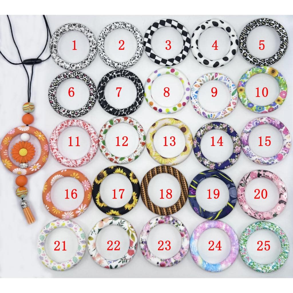 Circle Round Soft Car Hanger Printed Silicone Ring Frame Bead Charm Loop 65mm