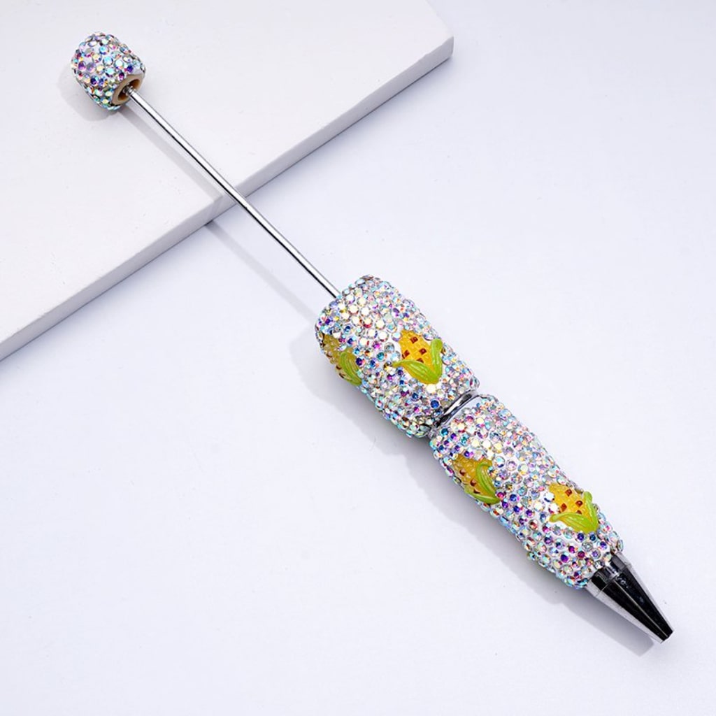 Vivid Yellow Corn Beadable Clay Pens with Mini AB Rhinestones Covered the Entire Pen