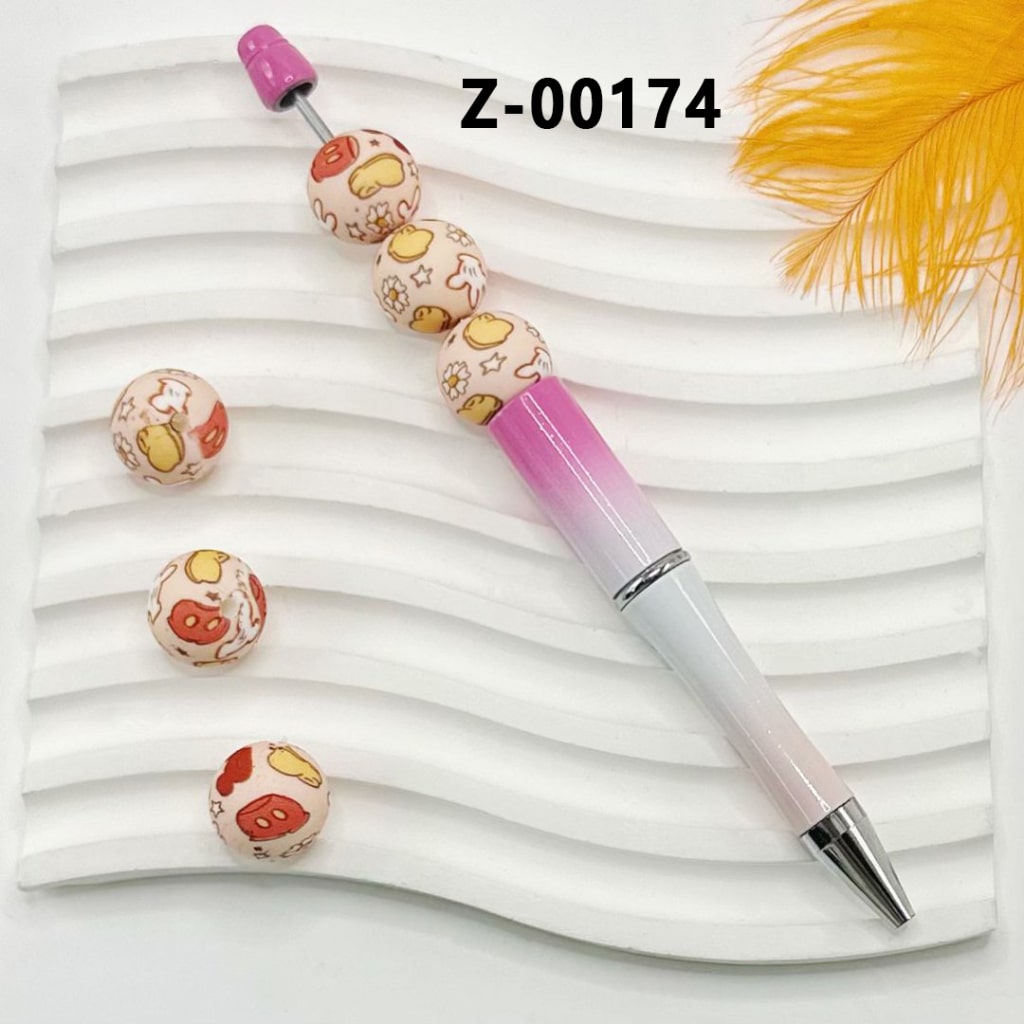 Micki Head Cute Hand Shoe Clothes Flower Round Printed Silicone Beads 15mm, Number Z-00174