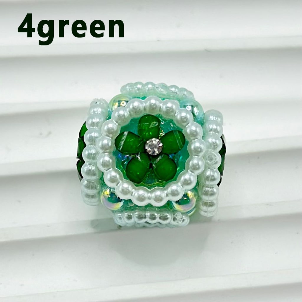 Cute Flowers Clear Rhinestone Inside Bling Bling MiniWhite Pearls Ring Loop Round Acrylic Beads, 20MM