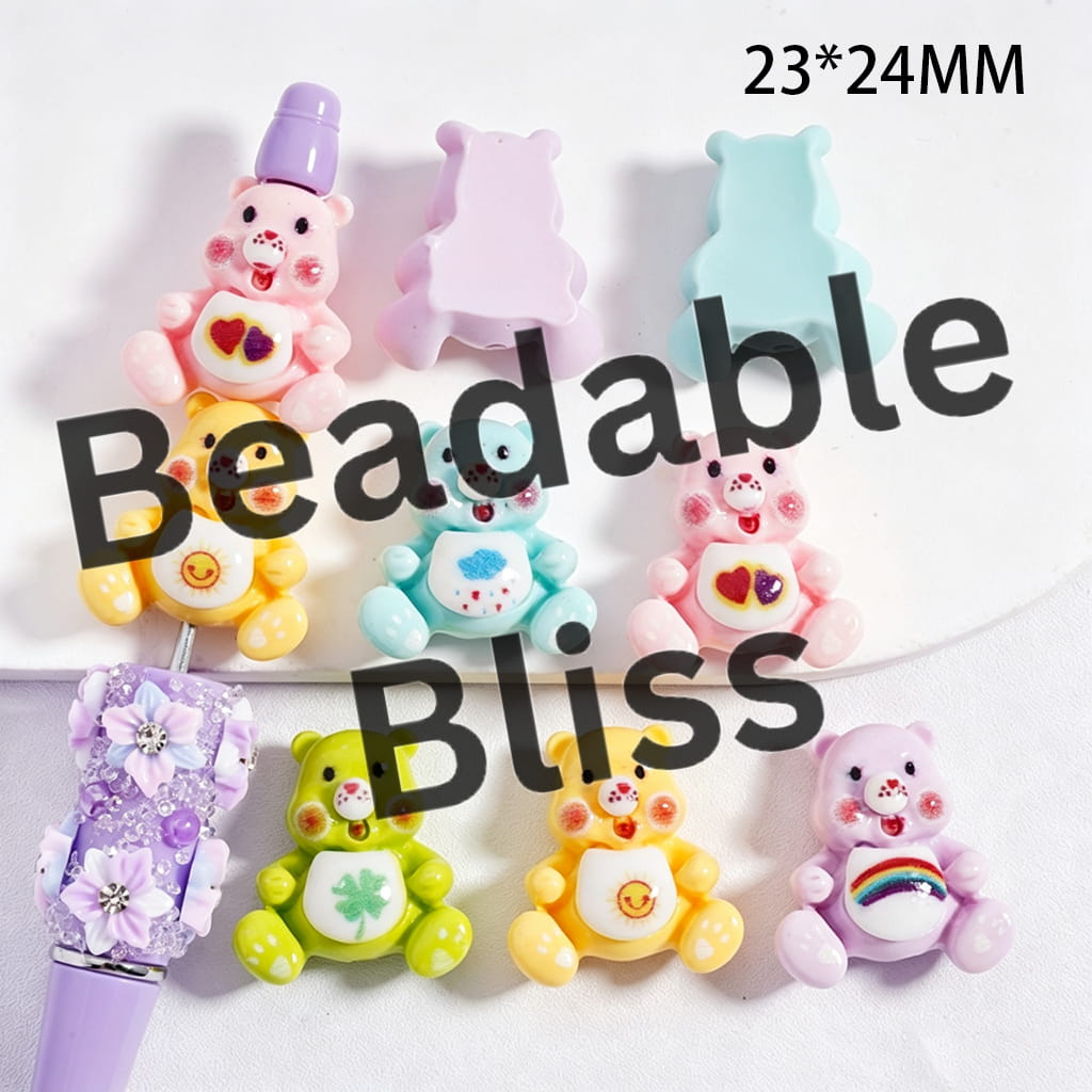 Cute Rainbow Bears Acrylic Beads, Random Mix Color