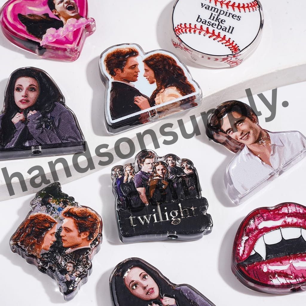 Vintage Vampire Romance, Baseball and Lips Theme Acrylic Beads, Random Mix
