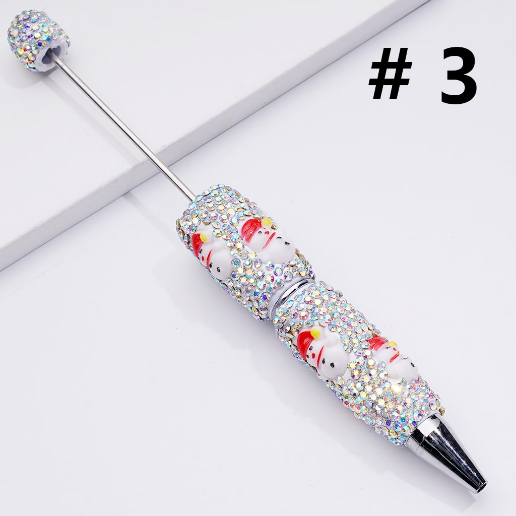 Christmas Series Beadable Clay Pens with Father Christmas, Tree, Candy Cane, Snowman, Clown, and AB Rhinestones