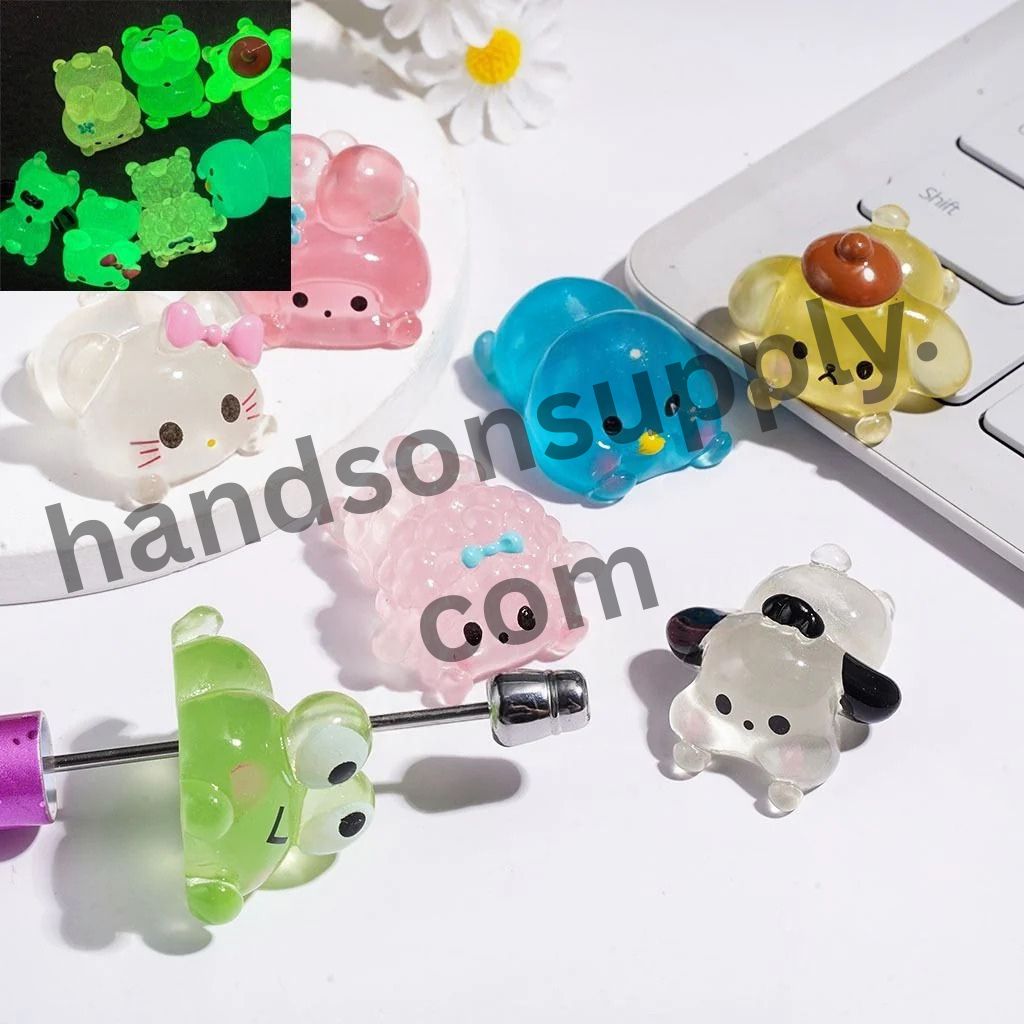 Luminous Whimsical Animal Cartoon Character Series Acrylic for Beads and Pen Topper and Figurine, Multi-Color, Random Mix