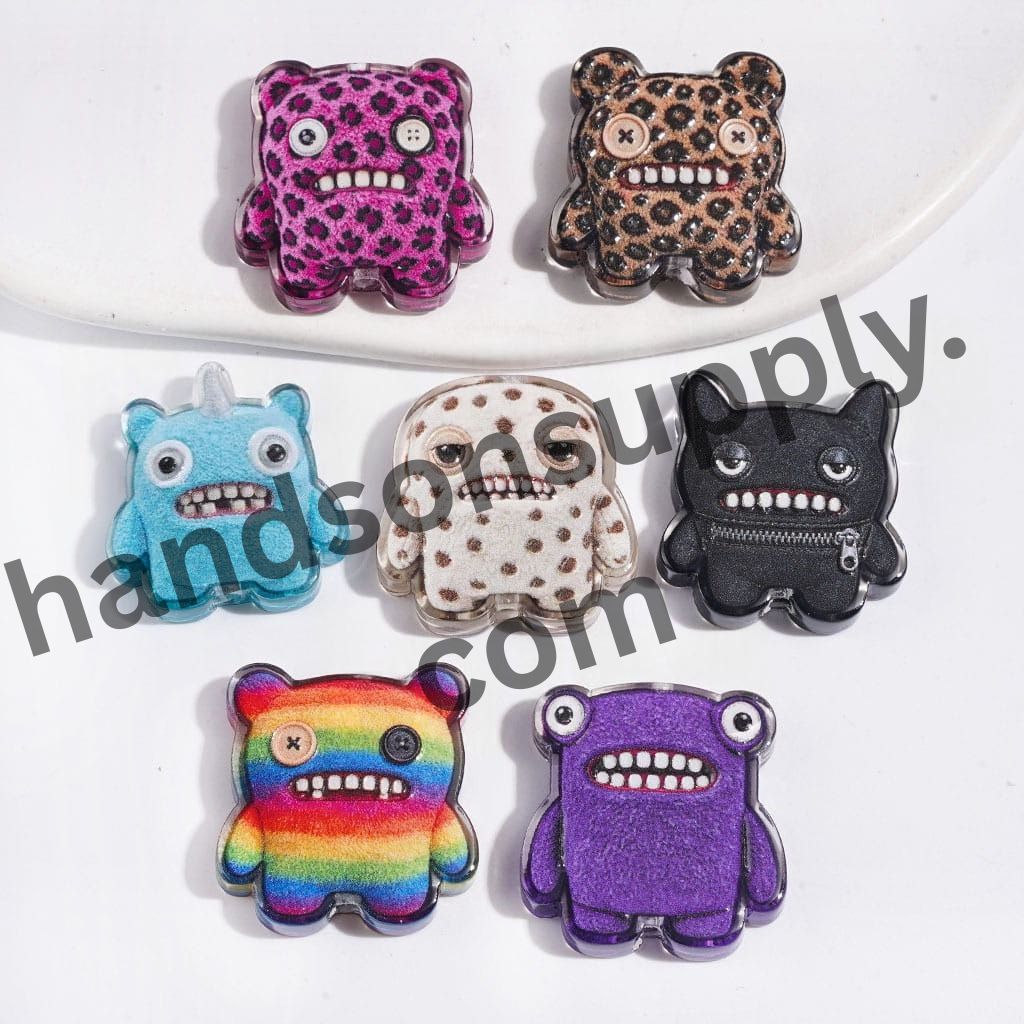 Funny Ugly-Cute Monster Characters in Assorted Styles Semi-Clear Acrylic Beads, Random Mix