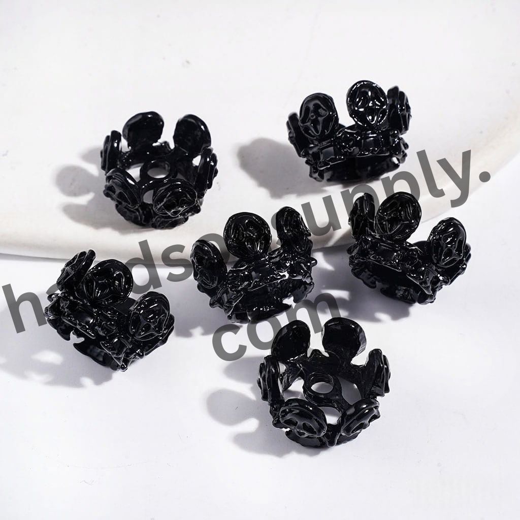 Spooky Horror Mask Skull Bold Black Crown Shaped Metal Cage Beads, 16MM (They Fit 14MM Beads)