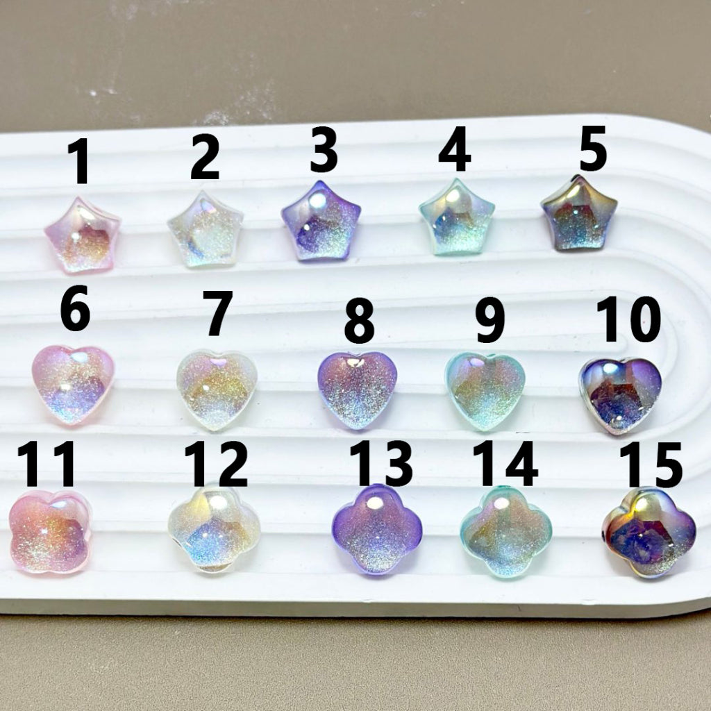 Colorful Clear Star Heart Bling Bling Glittery Four Leaf Clover Shape Acrylic Beads, Around 15MM, Please Read the Description