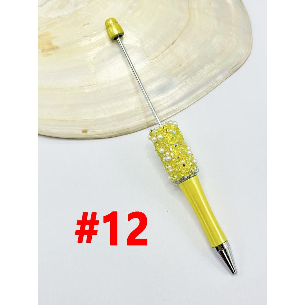 Clear Rhinestones and White Pearls Diamond Shape Beadable Pens in Solid Colors