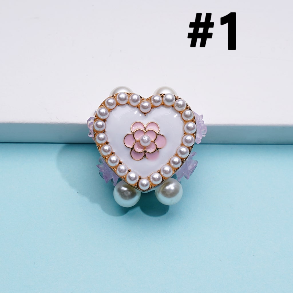 Alloy Fancy Exquisite Gold Heart with White Pearls Black & Purple Flowers Clay Beads, Around 22*21MM