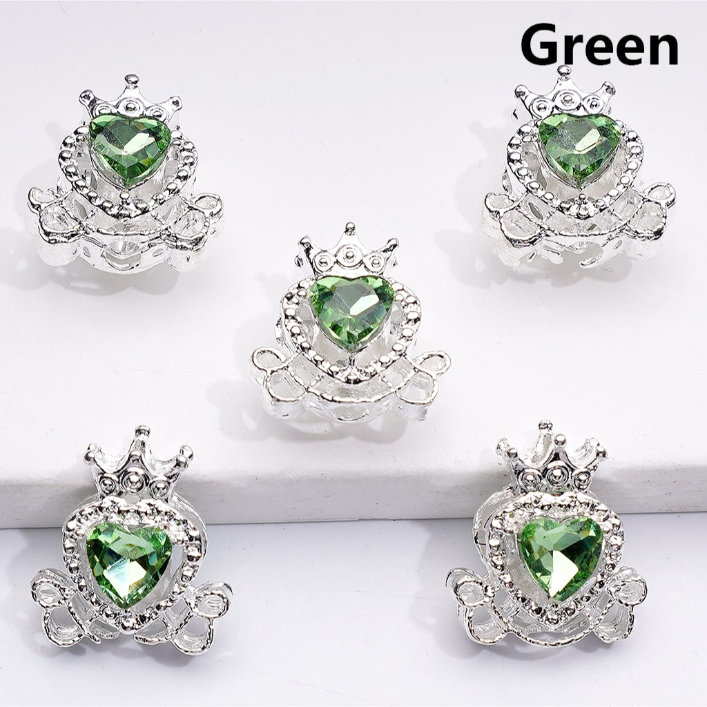 Silver Shiny Alloy Fance Beads Heart with Crown Design 14*16MM Rhinestone Details