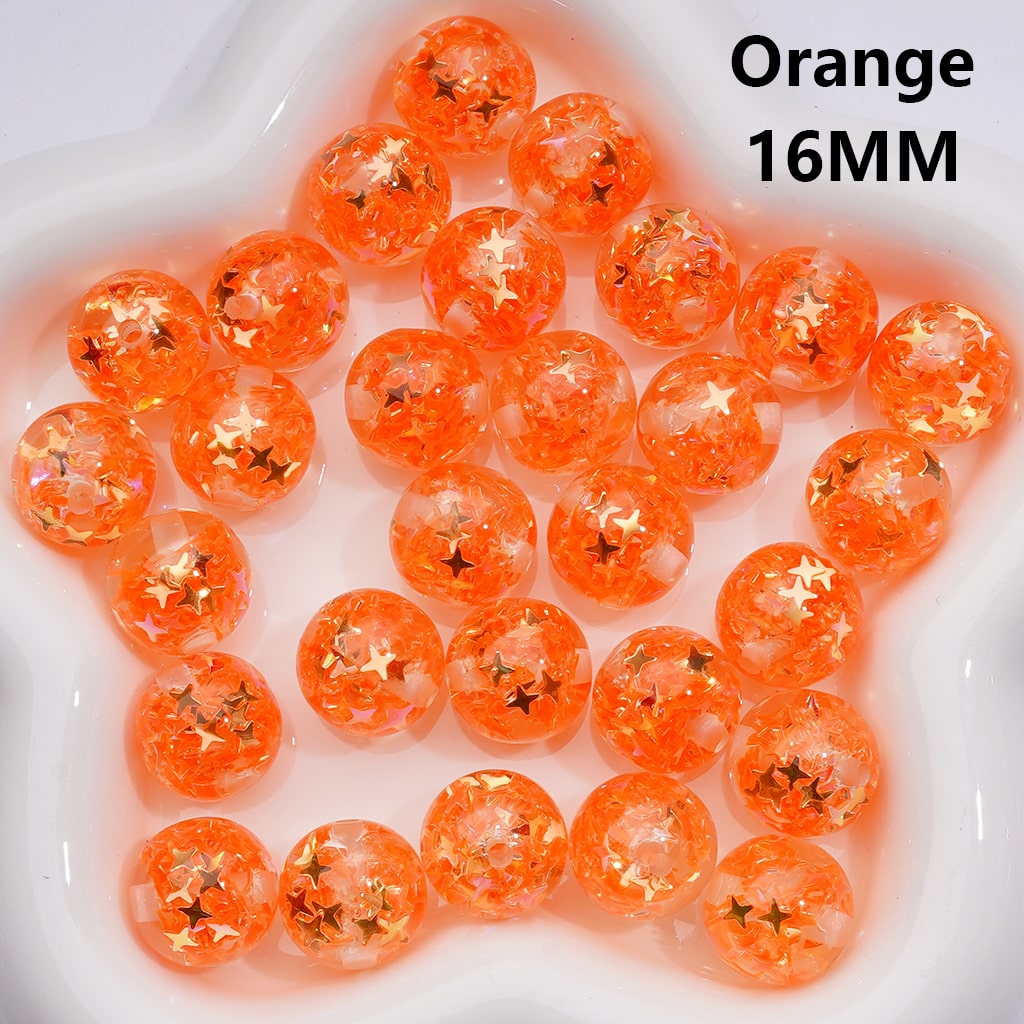 Mini Colorful Star Flakes Confetti Inside Multi-Color Translucent Round Acrylic Beads, 16MM (Single Color is available for 200pcs(Whole bag))