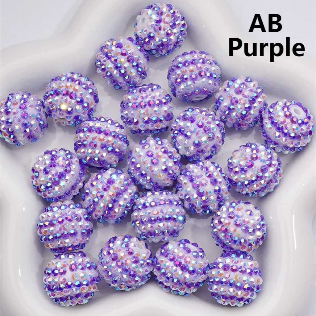 Double Color Striped Round Acrylic Beads with Shiny Rhinestones, 20MM
