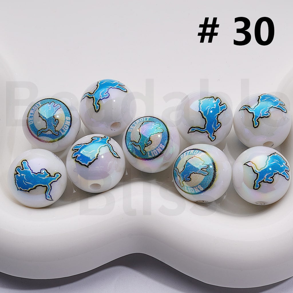 NF Football Teams USA American UV Coating Round Acrylic Beads, 16MM, Random Mix and Single Team Both Available to Choose