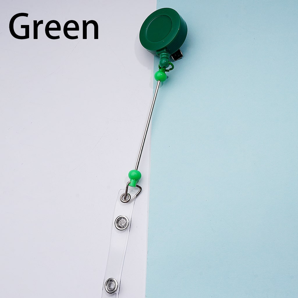 Retractable Back Badge Holder Reels Creative Beaded with Rotating Crocodile Clip & Keychain Bar