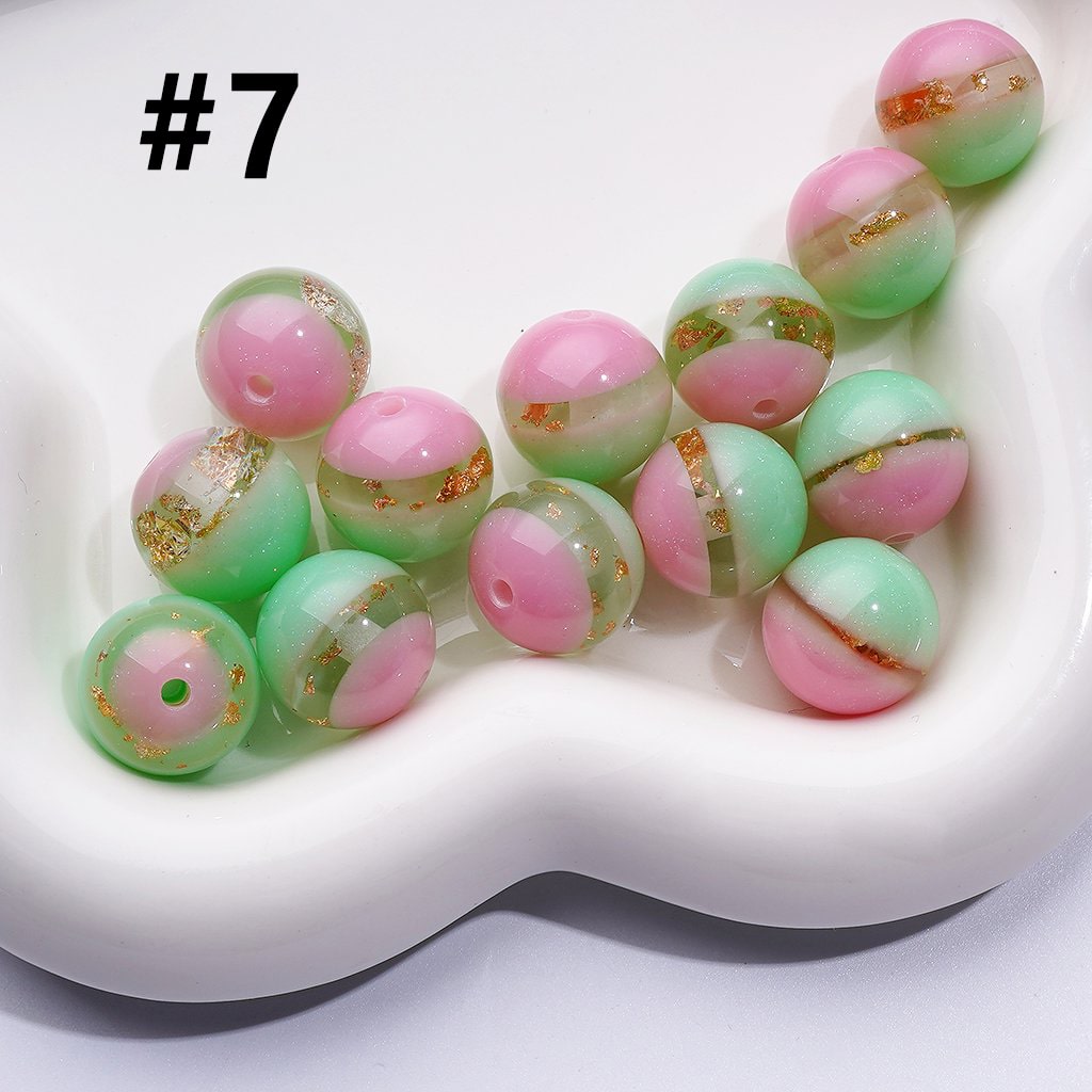 16MM Round Cat Eye Acrylic Beads with Glitter & Gold Foil Core, Dual-Tone Shine for DIY Crafts