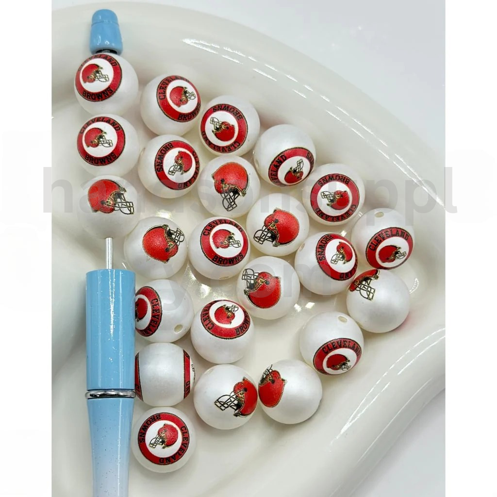 Brown Orange Team Football Theme White Round 16MM Mix Frosted Acrylic Beads