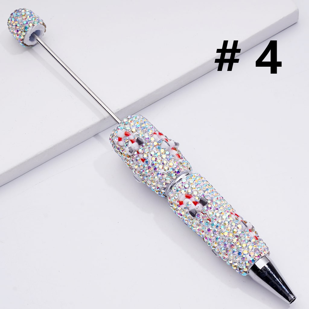 Christmas Series Beadable Clay Pens with Father Christmas, Tree, Candy Cane, Snowman, Clown, and AB Rhinestones