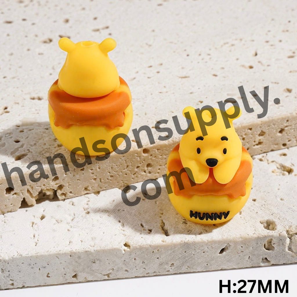3D Adorable Bear Sitting in Honey Pot Silicone Focal Beads, Multicolor, Height 27MM