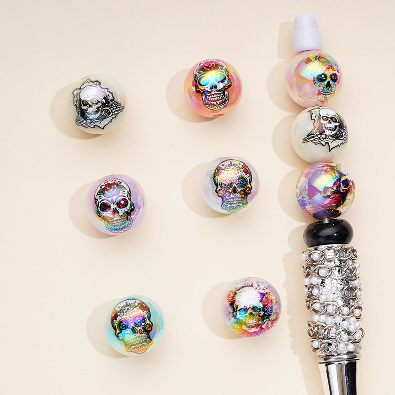 Skeleton Skull Head Garland Flower Acrylic Beads Random Mix, 16MM