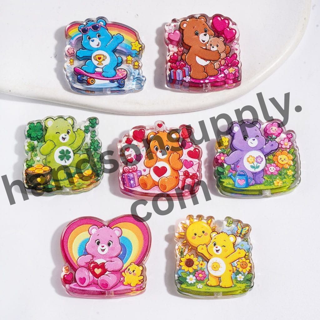 Colorful Rainbow Bear Designs in Assorted Styles Semi-Clear Acrylic Beads, Random Mix