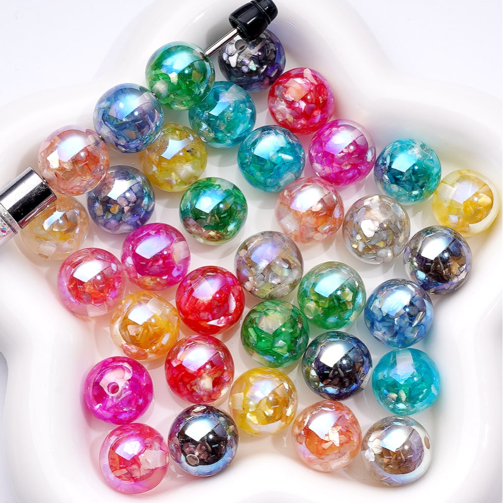 Vibrant Multi-Color Resin Shell & Stone Acrylic Beads – 16MM, Random Assortment