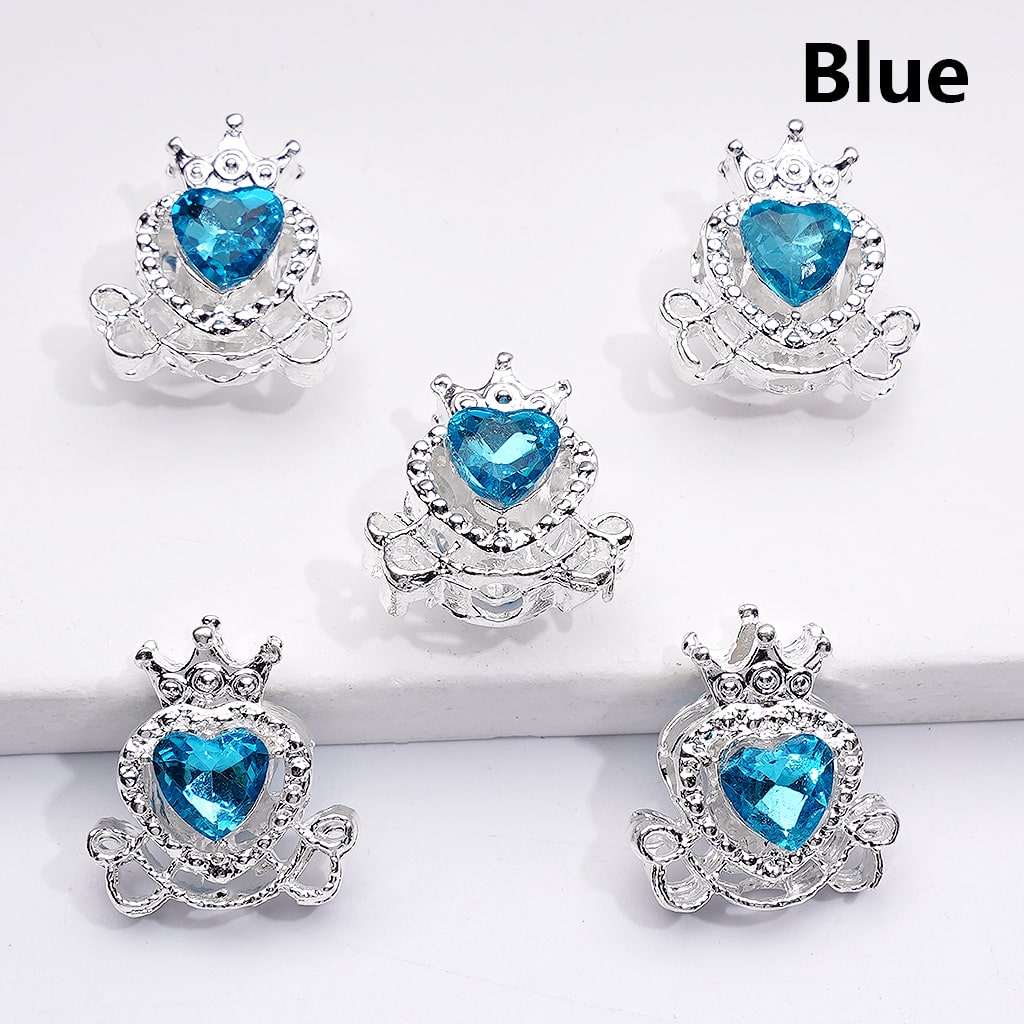 Silver Shiny Alloy Fance Beads Heart with Crown Design 14*16MM Rhinestone Details