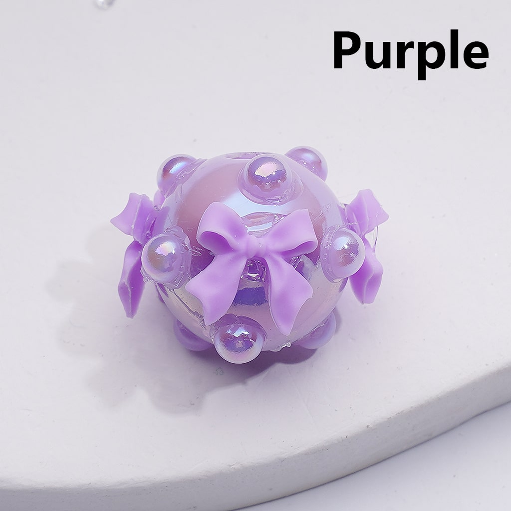 Cute Bowknots UV Coating Round Pearls Acrylic Beads, 20*16MM
