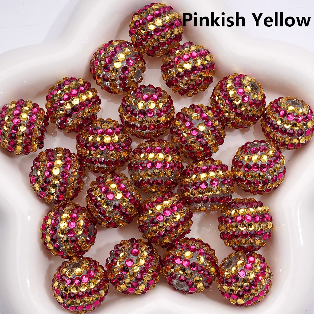 Double Color Striped Round Acrylic Beads with Shiny Rhinestones, 20MM