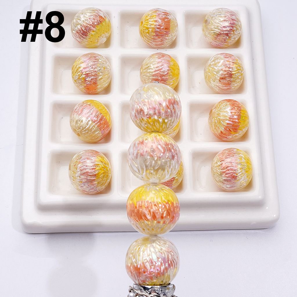 Round Acrylic Beads with Shiny Trichromatic Crackle Effect 16MM Vibrant Design