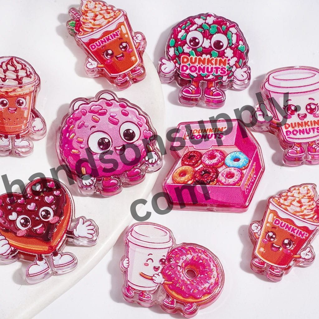 Pink-Themed Donut and Milk Tea Dessert Designs Acrylic Beads, Random Mix