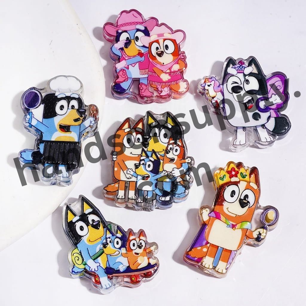 Sweet Family Theme Blue Dog Character Series, Semi-Clear Acrylic Beads, Assorted Designs, Random Mix
