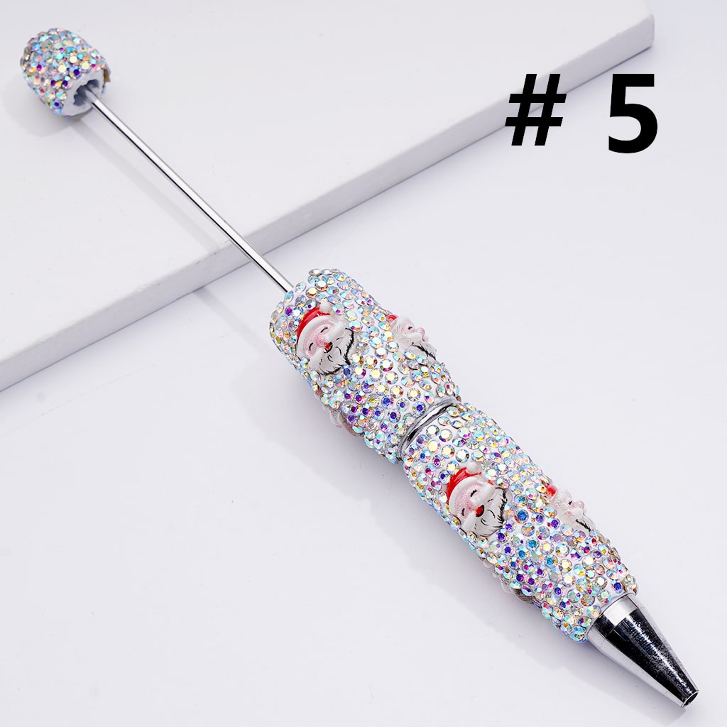 Christmas Series Beadable Clay Pens with Father Christmas, Tree, Candy Cane, Snowman, Clown, and AB Rhinestones