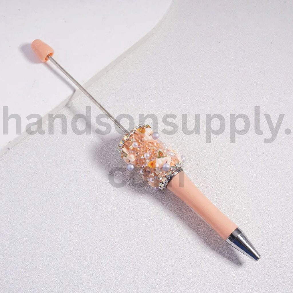 Mini World Moll Solid Color with White Pearls, AB & Cone Rhinestones Clay Pen Topper