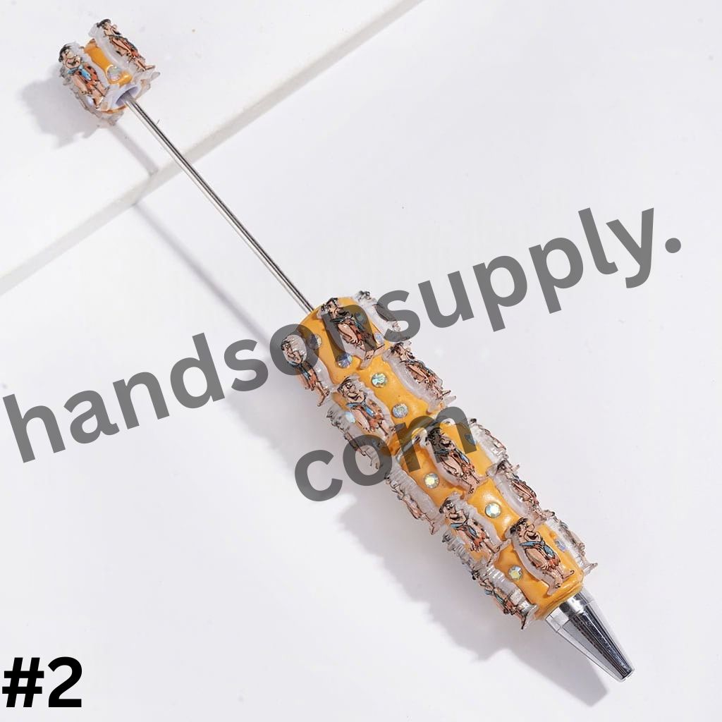 Classic Stone Age Funny Family & Neighbor Design with Sparkling AB Rhinestones Beadable Clay Pen, Multicolor