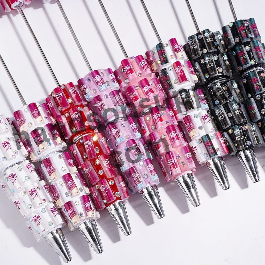 Mini Soda Soft Drink Can Beadable Clay Pen with AB Rhinestones, Multi-Color, Random Mix