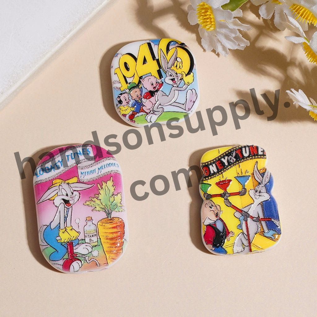 Bugs Looney Bunny Pig Elder Man Cartoon Series Acrylic Beads for Pendants, Assorted Shapes, Random Mix