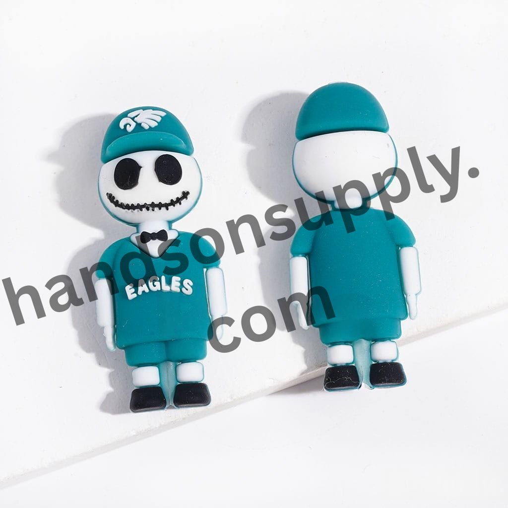 3D Skull Wearing a Bird Team American Football Jersey and Matching Hat Silicone Focal Beads, 44MM Height