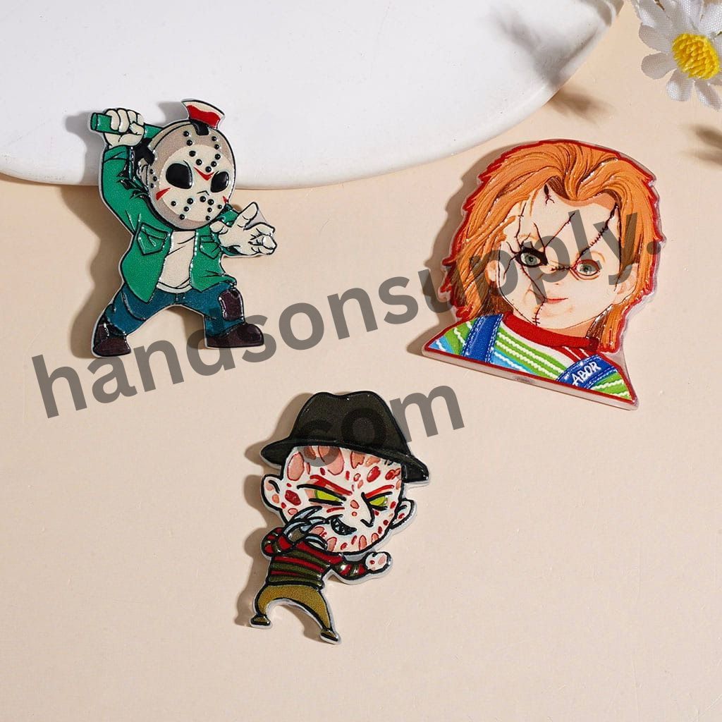Classic Horror Movie Scary Character Acrylic Beads, Multicolor, Random Mix