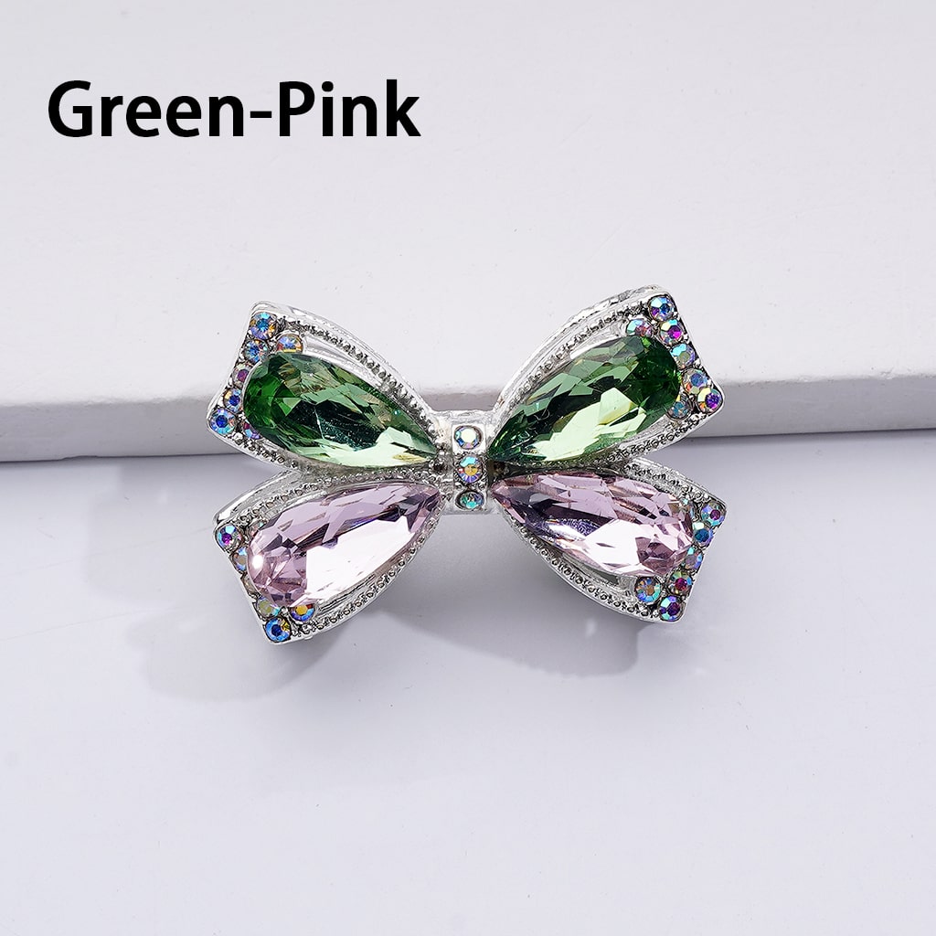 Dazzling Silver Bowknot Beads 24*38MM, Alloy Embellishments with Sparkling Rhinestones