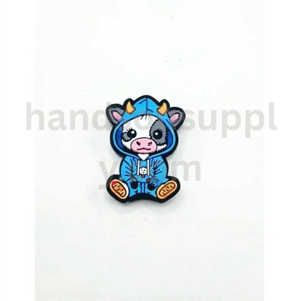 Little Cow Calf Bull Character Wearing Blue Hoodie Cute Animal Design Silicone Focal Beads
