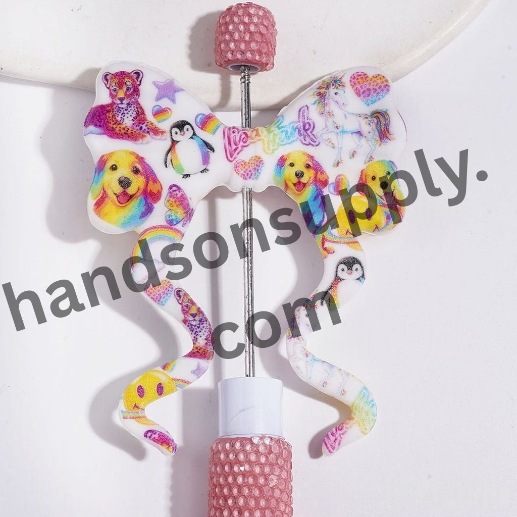 Adorable Colorful Animal Theme Dog, Penguin, Leopard & Horse Print Soft Bowknot with Long Ribbon Silicone Focal Beads, 59*70MM