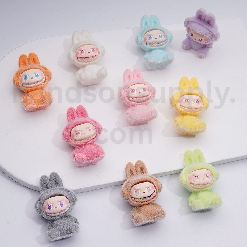 Cute Labub Po Mar Flocked Fluffy Pendants Pen Topper Acrylic Beads, 38*26MM, Random Mix