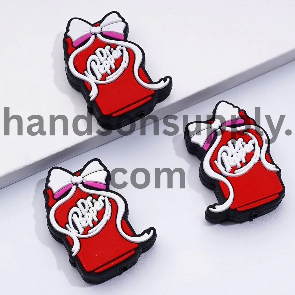 Cute White Bowtie Cool Soda Rubble Soft Drink Beverage Silicone Focal Beads