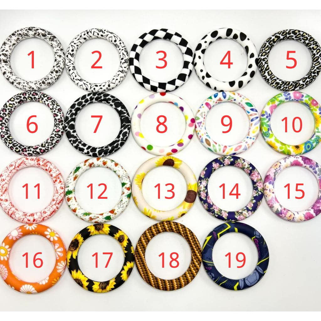 Circle Round Soft Car Hanger Printed Silicone Ring Frame Bead Charm Loop 65mm