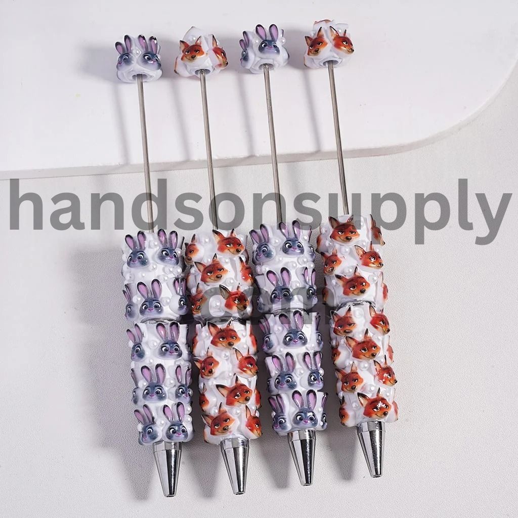 Bunny and Fox Faces in Crazy Animal City Series White Pearls Beadable Clay Pens Random Mix