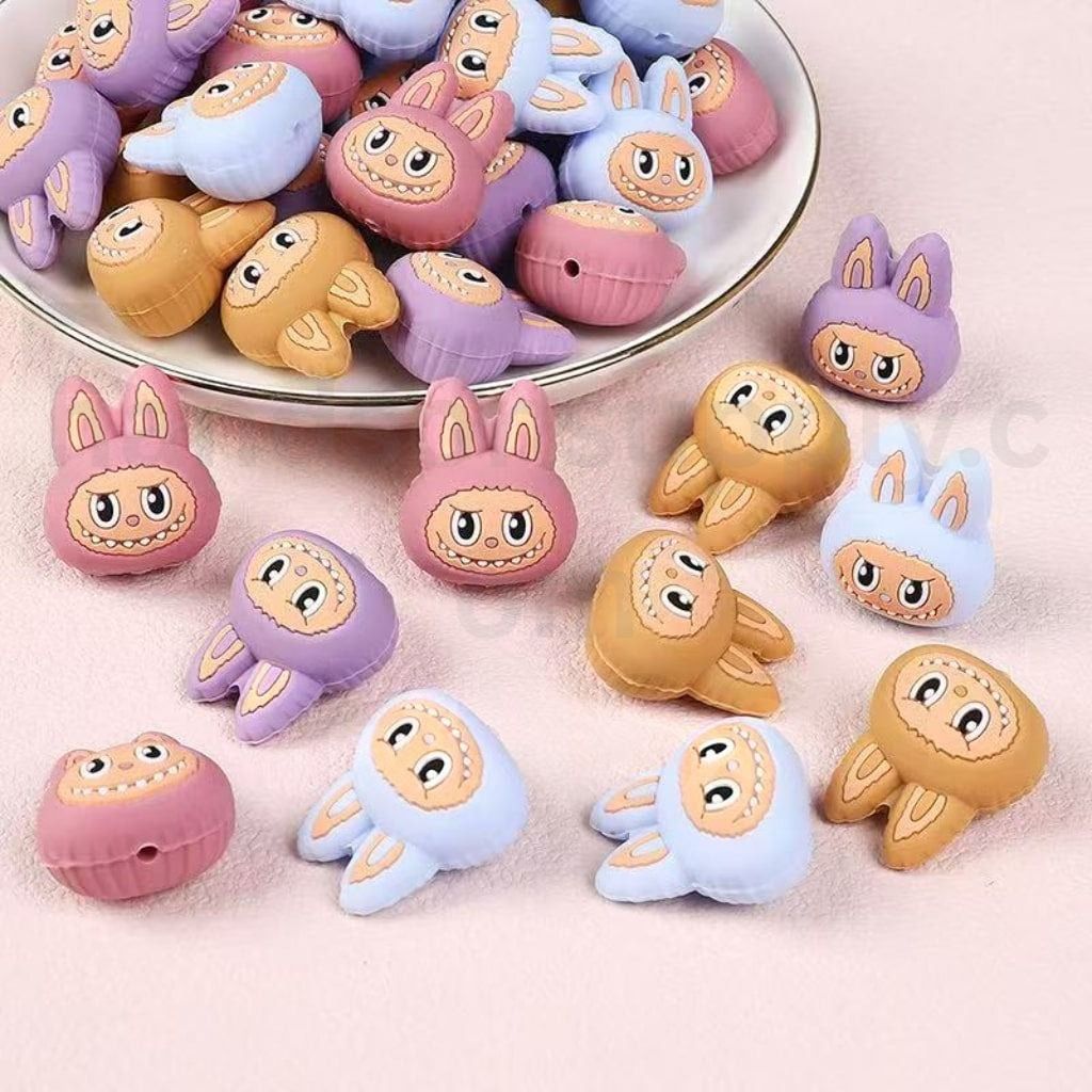 3D featuring Cute Multi Color Labub Monster Head Po Mar Design Silicone Focal Beads