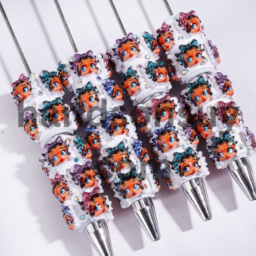 Leopard-Patterned Hairband Cute Vintage Old Girl Character on Flat Round with AB Rhinestones, Beadable Clay Pens