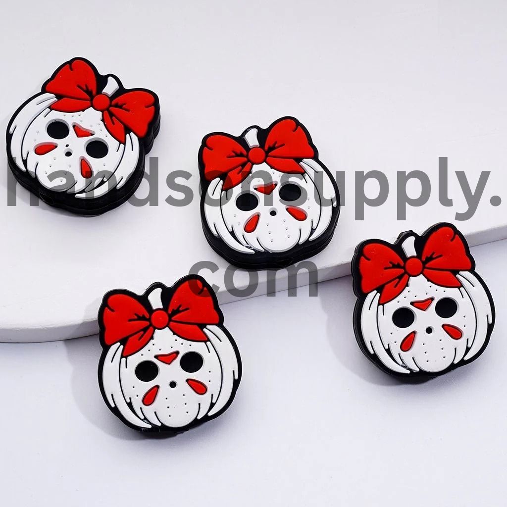 Jaso Face Red Bowtie with White Pumpkin Halloween Silicone Focal Beads