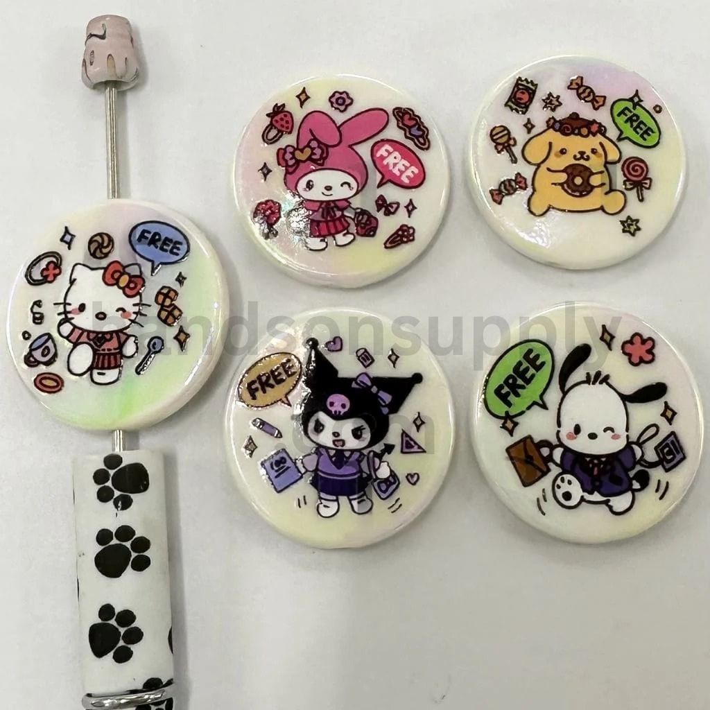 Free Senrio Circle Card with Cute Cat Character Animal Friends Dog & Cat Acrylic Beads 5.5*32mm