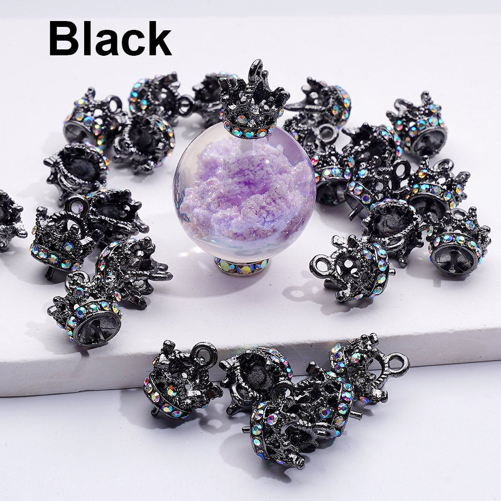 Elegant Fancy Crown Pendant with AB Rhinestones Alloy Hanger Ring Jewelry Charm, Random Mix, 10MM
